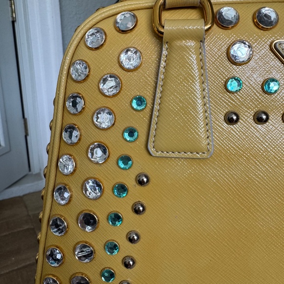 Prada Large Pyramid Top Handle Studded Vernice Saffiano Leather Handbag - Picture 14 of 15